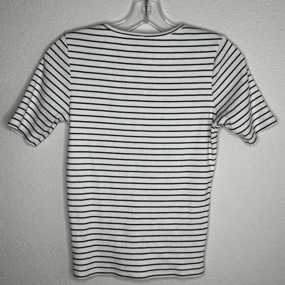 Pact Shirt Womens Small White Black Stripe Henley Ribbed Organic Cotton Top - Picture 2 of 11